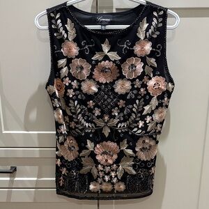 Black Floral Embroidered Sleeveless Top